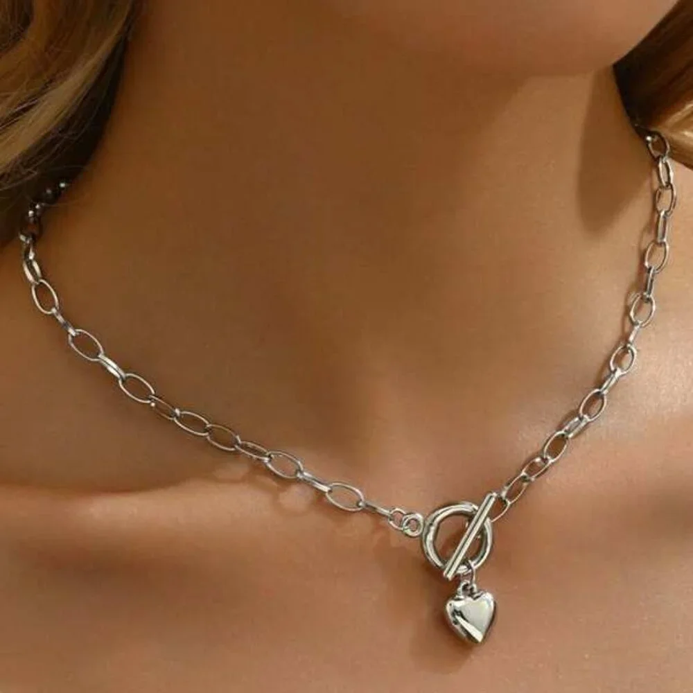 Sterling Silver Heart Toggle Chain Necklace | (16.1